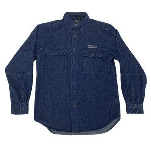 Men's Harley Davidson HD Long Sleeve Snap Button Denim Shirt Jacket Dark Wash S‎